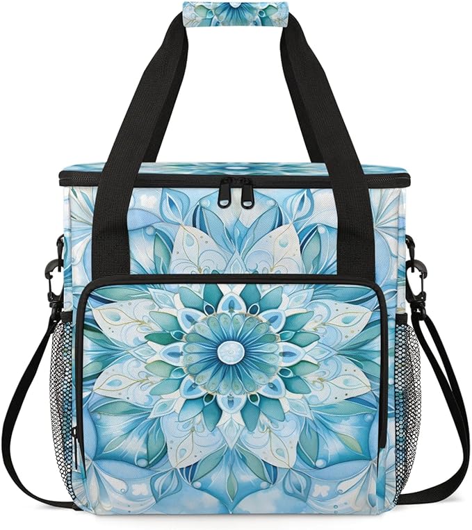 Abstract Flower Pattern Coffee Maker Travel Bag for Keurig K-Mini/K-Mini Plus Insulated Waterproof Tote with Pockets for K-Cup Portable Single-Serve Brewer Case