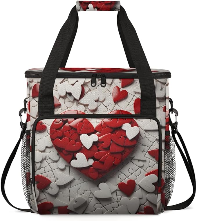 Heart Jigsaw Coffee Maker Carrying Bag Portable Travel Storage Tote Bag Compatible with K-Mini or K-Mini Plus Single Serve Coffee Brewer Carrying Case with Multiple Pockets &amp Shoulder Strap