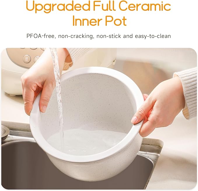Joydeem Mini Ceramic Rice Cooker 2.5 Cups Uncooked Rice Cookers with Pure Ceramic Inner Pot Healthy &amp PFOA Free 1.2L/1.3 qt DFB-C120