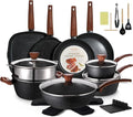 26Pcs Pots and Pans Nonstick Ceramic Cookware Set Nontoxic Kitchen Cooking Set with Steamers Utensils Induction Compatible PFAS/PFOA Free Oven and Dishwasher Safe Black