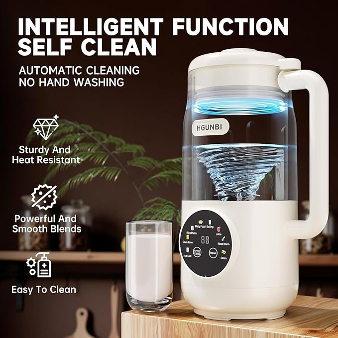 8-in-1 Automatic Nut Milk Maker Machine 50oz Soy Milk Maker with 12 Blades Nut Milk Maker Blender for Homemade Plant-Based Milk Oat Soy with Self-Cleaning Keep Warm 12-Hour Delay