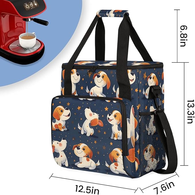 Stars Dogs Coffee Maker Travel Bag for Keurig K-Mini/K-Mini Plus Insulated Waterproof Tote with Pockets for K-Cup Portable Single-Serve Brewer Case