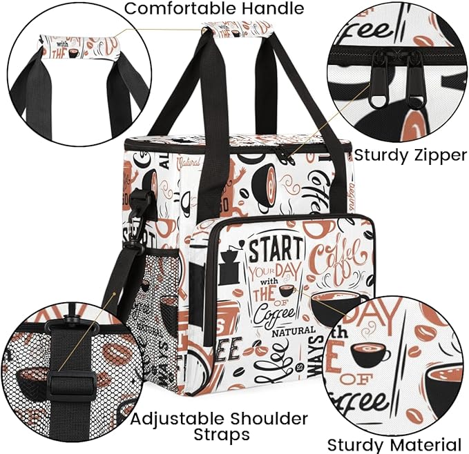 Coffee Maker Travel Bag Compatible with K-Mini or K-Mini Plus Single Serve Coffee Brewer Carrying Case with Multiple Pockets for K-Cup Pods Storage Bag With Shoulder Strap