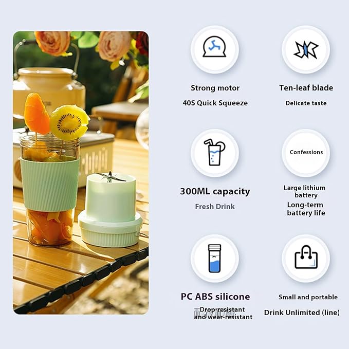 Cordless Juicer Cup with 300ml Capacity Portable Rechargeable Juices Blenders for Use Mixing Machine for Gym