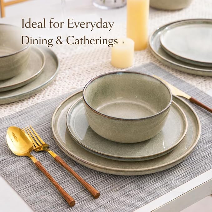 AmorArc Ceramic Dinnerware SetsRound Reactive Glaze Stoneware Plates and Bowls SetHighly Scratch Resistant | Dishwasher &amp Microwave Safe DishesService for 6 (18pc)