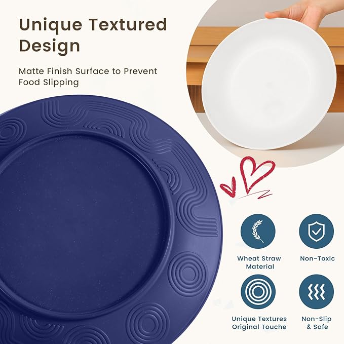 Homienly 24 PCS Wheat Straw Dinnerware Set for 6 Dinner PlatesDessert PlatesCereal BowlsDrinking CupsUnbreakable Dishwasher and Microwave Safe Dish Sets for KitchenOutdoor - Island Series