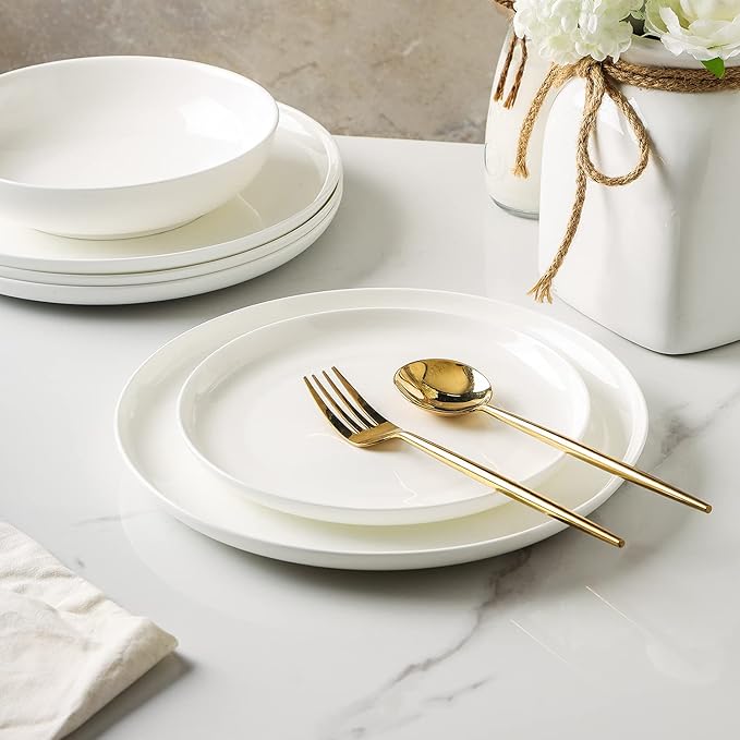 Stone Lain Gabrielle Bone China Dinnerware Set 12-Piece Service for 4 Solid White