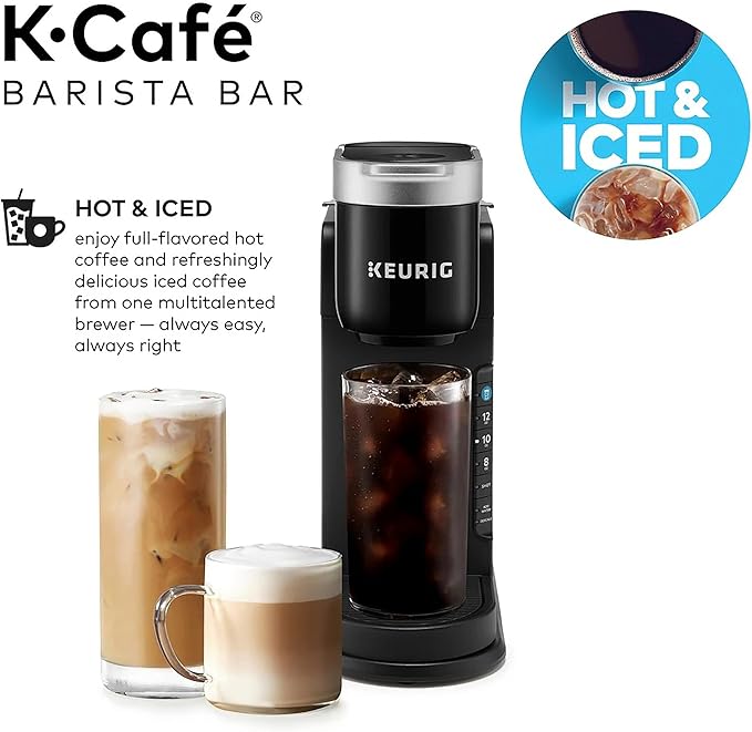 Keurig K-Café Barista Bar Single Serve Coffee Maker with 3 Brew Sizes Hot and Cold Brew Capabilities 2oz Coffee Shot Button Black (Renewed)