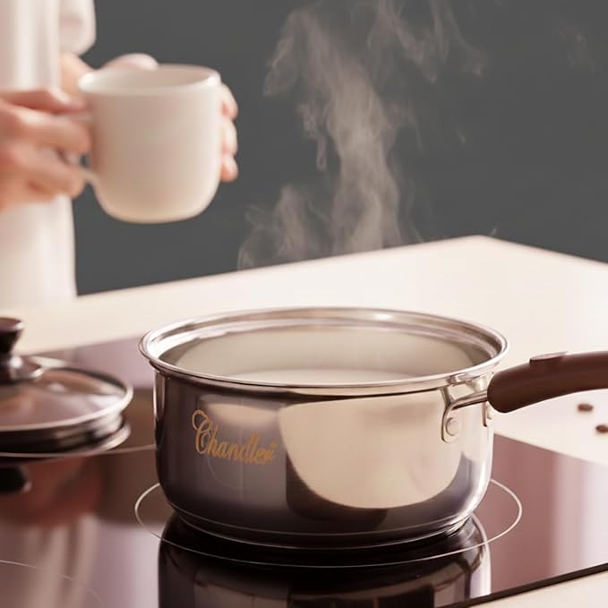 Chandler Stainless Steel Cookware Set 13-piece Pots and Pans with Tempered Glass Lid - Cooking Set with Deep Pans Saucepans &amp Pots Compatible for Family Meals (13-Pieces Stainless Steel)