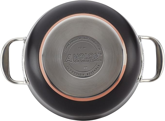 Anolon 83878 Nouvelle Copper Luxe Hard Anodized Nonstick Dutch Oven/Stockpot/Saucepan with Stainless Steel Lid/Induction Suitable/Dishwasher Safe - 4 Quart Onyx Black