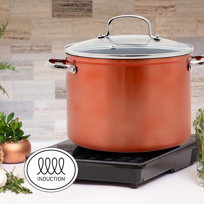 Nuwave 12pc Healthy Pots and Pan Set Non-Stick Forged Lightweight Cookware Set G10 Duralon Ceramic Coating Vented Tempered Glass Lids Induction-Ready &amp Works on All Cooktops PFAS Free