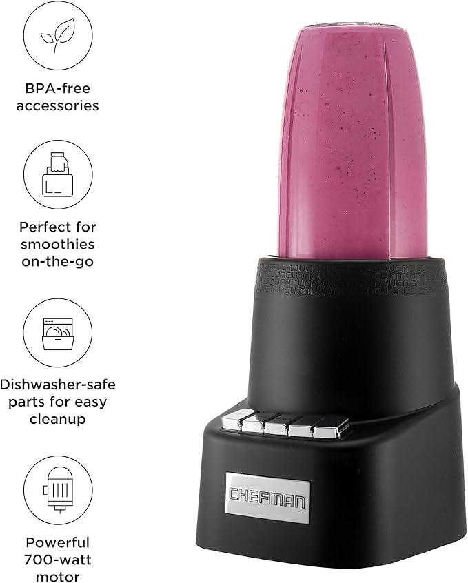 Chefman Countertop + Travel Dynamic Blending System 12-Piece Set 3 Programmed Speeds &amp Pulse Easy Ice Crushing for Shakes &amp Smoothies Dishwasher-Safe 32-Oz Pitcher 12Oz &amp 2 24Oz Tumbl