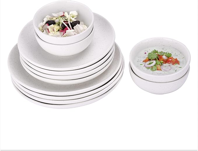 White Plates and Bowls Sets - Heavy Duty Ceramic for Fine and Casual - Elegant White Dinnerware Set for 12 with Unique Durable Design - Ideal for Home and Restaurant Use - Dish Set