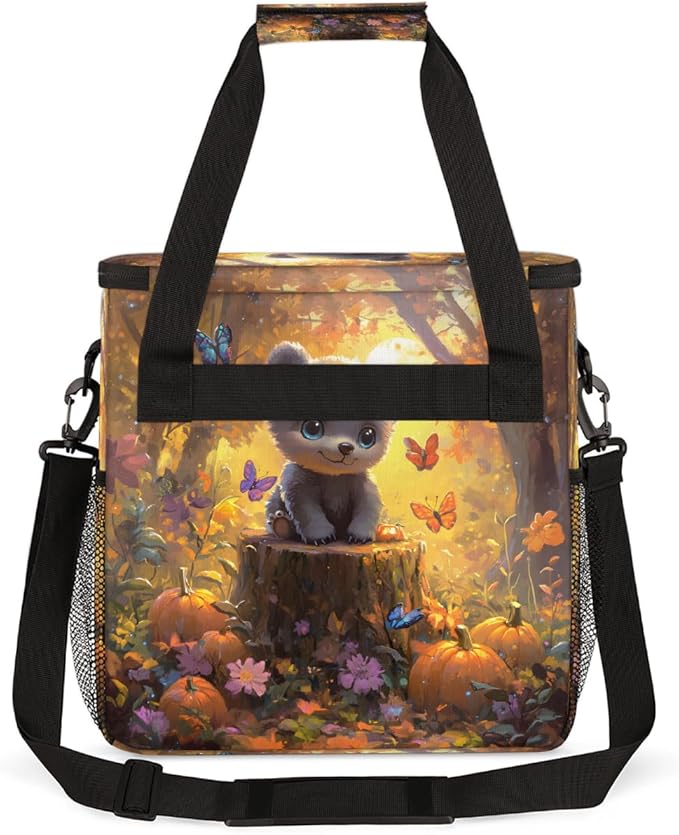 Cute Bear Pumpkin Butterfly Maple Leaf Coffee Maker Carring Bag Travel Carrying Storage Tote Bag Compatible with Keurig K-Mini or K-Mini Plus Portable Single Serve Coffee Brewer Case with Pockets