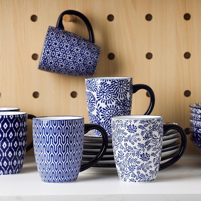 Selamica 30-Pieces Ceramic Dinnerware Sets for 6 Scratch Resistant Plates and Bowls Sets Microwave and Dishwasher Safe Vintage Blue A