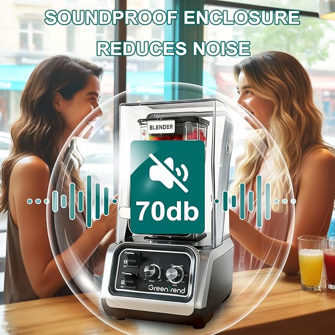 2200W Commercial Blender with Soundproof Enclosure | 80oz BPA-Free Jar | Self-Cleaning &amp Ice Crush Pro | Quiet Smoothie &amp Shake Maker for Restaurants Kitchens Cafes Smoothie Bars