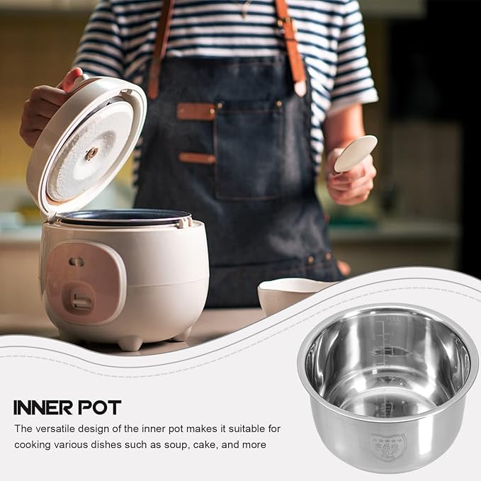 UPKOCH Rice Cooker Inner Pot Replacement 2L Stainless Steel Cooker Liner with Measurement Scale Multi-Purpose Cooking Pot for Kitchen Use