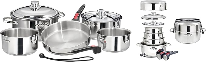 MAGMA Products A10-360L 10 Piece Gourmet Nesting Stainless Steel Cookware Gas Electric or Ceramic Cooktops