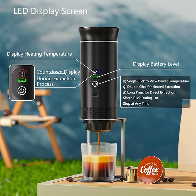 Fast Heating Cordless Coffee Machine 7500mAh Water Tanks USB Charging Suitable for Espresso Cappuccino Outdoor Home Use Digital Coffee Machine
