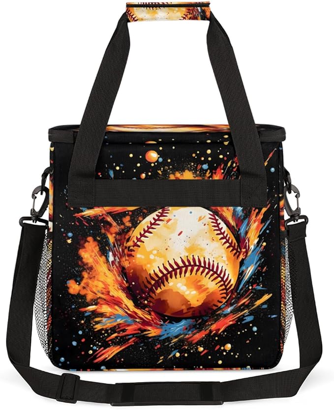 Watercolor Baseball Coffee Maker Carrying Bag Colorful Baseball Travel Storage Bag Compatible with K-Mini or K-Mini Plus Single Serve Coffee Brewer Carrying Case with Pockets &amp Shoulder Strap