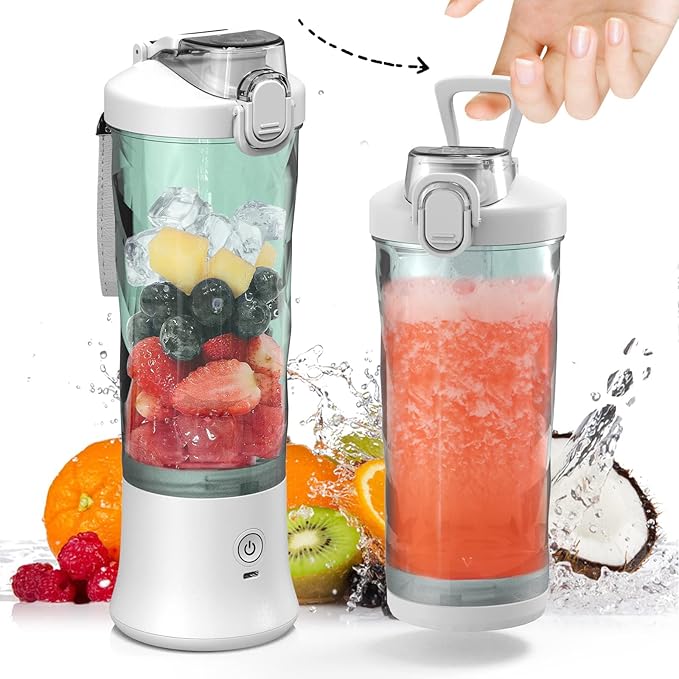 DENOKIN Portable Blender 20oz Vessel Cordless Personal Size Blend with 6 Blade and a Travel Lid (Apple White)