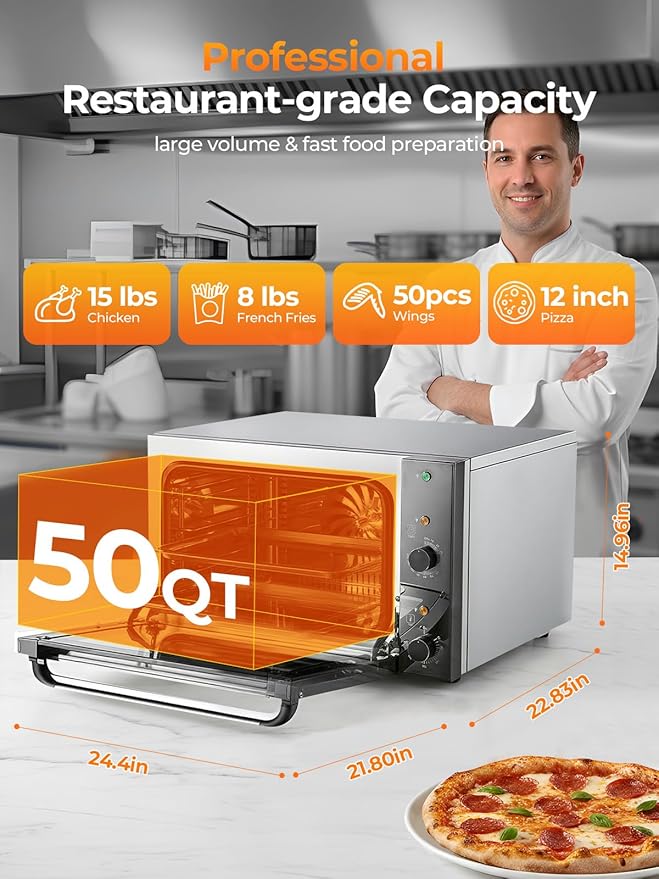 Commercial Convection Oven FOHERE 50 Qt Large Capacity Electric Convection Oven with 2 Baking Trays for Restaurants Cafes &amp Food Industry 2400W High Power120-Min Timer &amp 122-572℉ Temp Cont