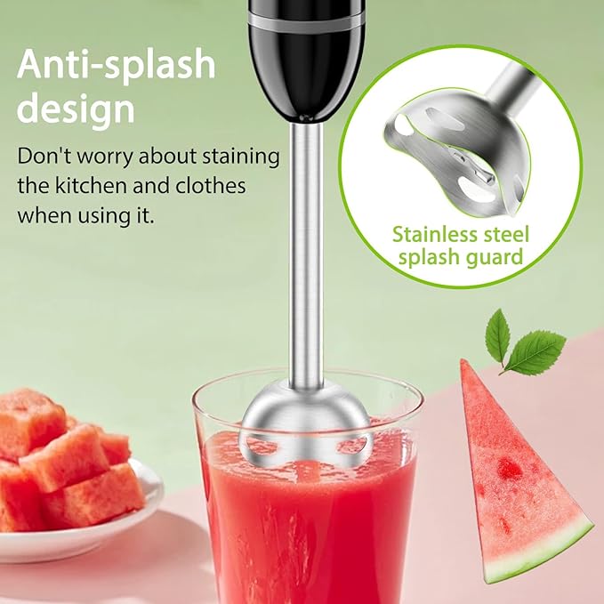Bonsenkitchen Hand Blender Immersion Blender with 2 Mixing Speeds Portable Electric Stick Mixer Stainless Steel Blades Perfect for Soup Smoothie Puree Baby Food Easy Clean Compact Design