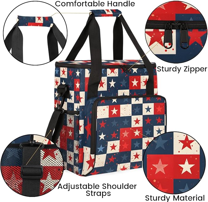 Glittering Stars 4th of July Coffee Maker Carrying Bag Travel Storage Bag Compatible with K-Mini or K-Mini Plus Single Serve Coffee Brewer Carrying Case with Multiple Pockets &amp Shoulder Strap