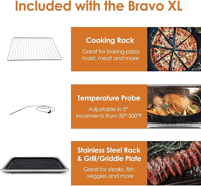 NUWAVE Bravo XL Air Fryer Convection Toaster Oven Countertop 112-in-1 Smart Grill Combo with Original Flavors &amp Marks Adjustable Heating Zones for Pizza Roast Bake 50-500°F Stainless Steel