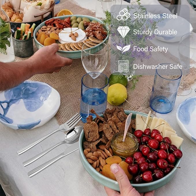 Silverware Set18/10 Stainless Steel Silverware Set For 8With Dinner Knives Forks Spoon Set for Home Kitchen and Restaurant Mirror Polished&amp Dishwasher Safe