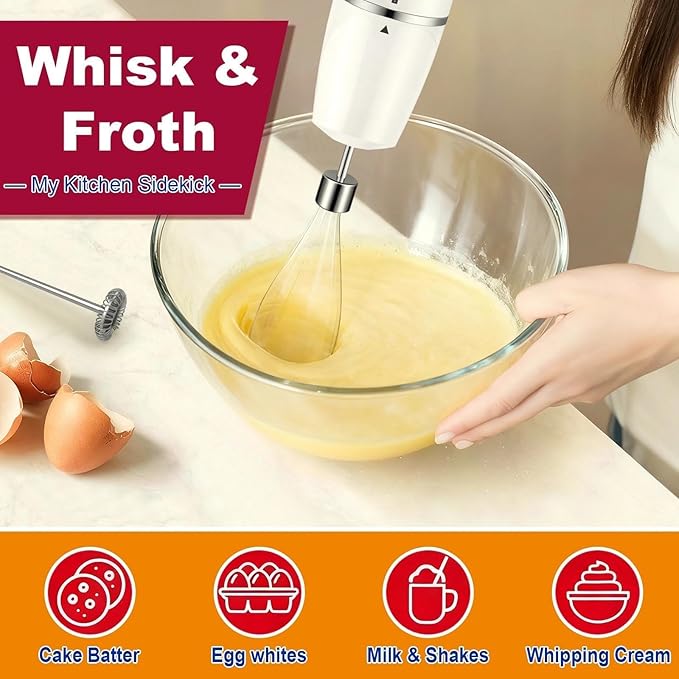 Upgraded Blender Handheld 1100W 20 Speed Settings Max 15500 RPM 5 in 1 Hand Blender with Milk Frother Handheld Food Processor Batidora De Mano Electrica Kitchen Appliances White