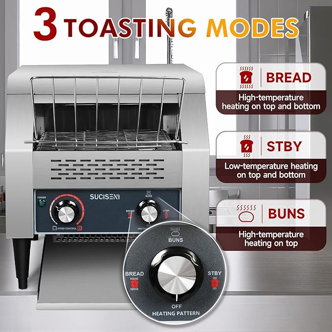 Commercial Toaster 300 Slices/Hour Industrial Conveyor Toaster 1900W Stainless Steel Restaurant Toasters for Croissants Toast Bun Bagel Bread