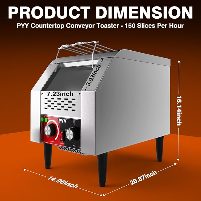 PYY Commercial Conveyor Toaster 150 Slices/Hour - Electric Conveyor Belt Toaster for Toast Bun Bagel Bread Heavy Duty Stainless Steel Toaster Oven for Restaurant Bakery Buffet Use