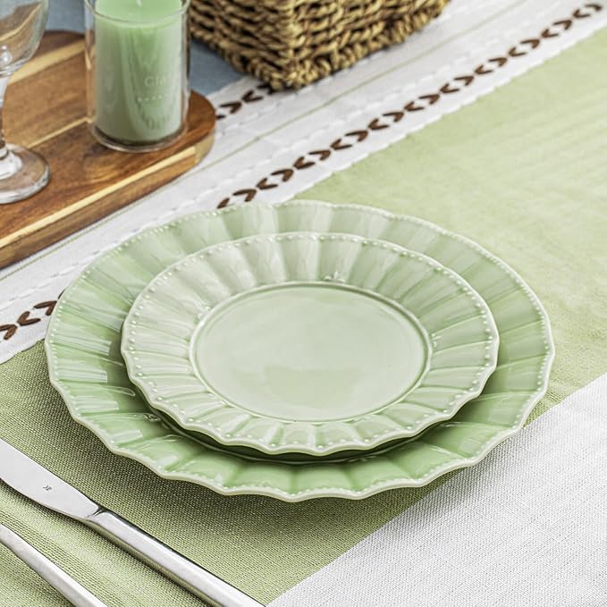 HOMBENE Dinnerware set 16 Piece plates and bowls sets for 4 Ceramic Mordern dish set for party Porcelain dish set House gift Microwavable safe Mint Glow Green