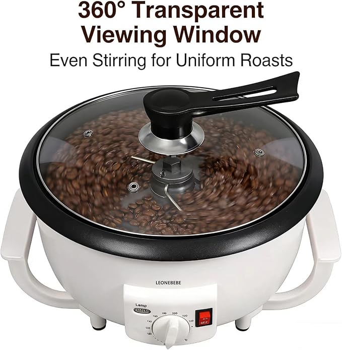 Home Coffee Roaster Household Electric Coffee Bean Baker Nut Peanut Cashew Chestnuts Roasting Machine Adjustable Temperature 1.6 Pounds Capacity for Cafe Shop/Home No Stovetop Required Smoke Reduce