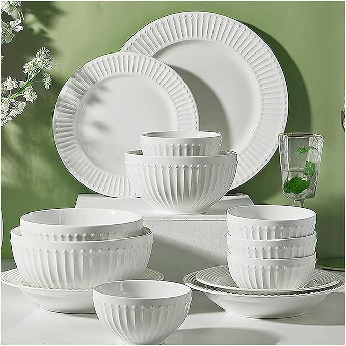 Dinnerware Sets Dish Set19 PcssPorcelain Tableware Set with Plates and BowlsWhite Ceramic Dinner SetMicrowave and Dishwasher Safe(