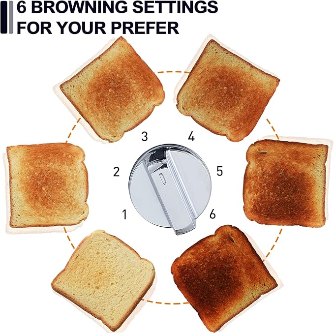 CUSIMAX Stainless Steel 2 Slice Toaster with LED Display Extra-wide Slots 6 Browning Settings Cancel/Bagel/Defrost Removable Crumb Tray Black