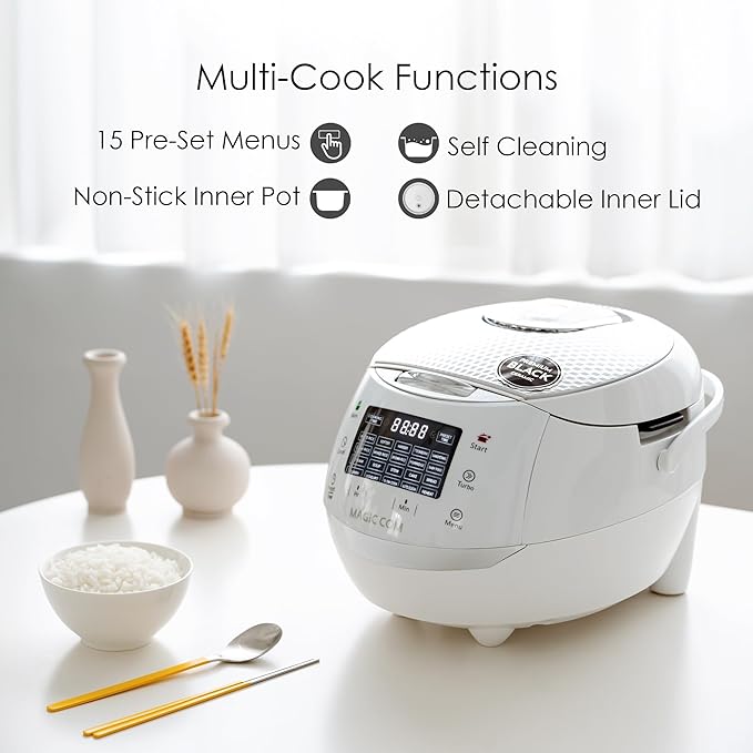 MAGiC COM multi-Functional Digital Rice Cooker 10 Cup Uncooked (20 Cup Cooked) 15-in-1 Programmable Electric Rice &amp Grain Cooker with Auto Clean Non-Stick Pot Steamer Basket 24H Delay Timer a