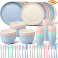 Zhehao 72 Pcs Wheat Straw Dinnerware Sets for 12 Dishwasher Microwave Safe Unbreakable Reusable Kitchen Cups Plates Bowls Cultery Sets for Patio Outdoors Rv Camping Dishes