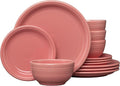 Fiesta® 12-Piece Bistro Coupe Dinnerware Set (Service for 4) – Durable Ceramic Lead-Safe Dishwasher/Microwave/Oven Safe – Made in USA Dinnerware - Peony