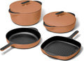 Caraway 8-Piece Enameled Cast Iron Set - 10.5” Skillet Grill Pan 3.5 qt Braiser Pan 6.5 qt Dutch Oven with Lid and Organizers - Non-Toxic 3-Layer Enamel Coating - No Seasoning Required - Rust