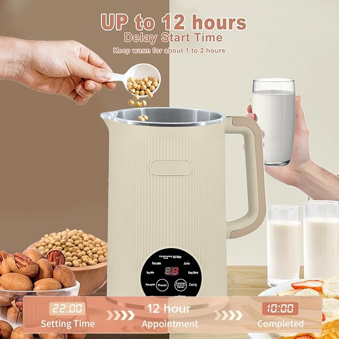 8-in-1 Automatic Soy Nut Milk Maker40oz Soy Milk Maker for Homemade AlmondOatSoy MilkRice PasteComplementary FoodJuiceMilk Maker Machine with Delay Start/Keep Warm/Self Clean/Boil Water