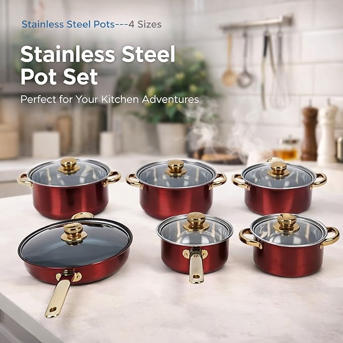 Stainless Steel Cookware Set Multifunctional Kitchen Pot and Pans Thick Durable 5 - Ply Cook Set 304 - Anti Scald Design Easy Clean Ideal for Cooking and Gift