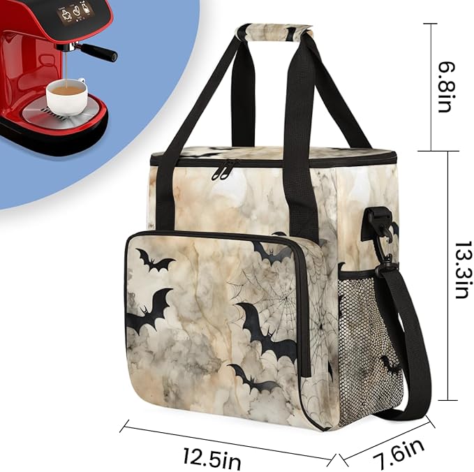 Gothic Bat Coffee Maker Carrying Bag Cute Bat Portable Travel Storage Tote Bag Compatible with K-Mini or K-Mini Plus Single Serve Coffee Brewer Carrying Case with Multiple Pockets &amp Shoulder Str