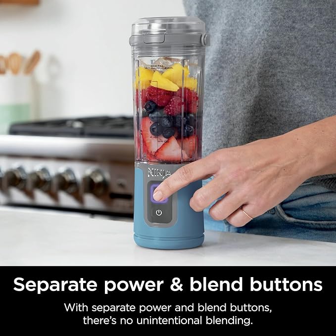 Ninja Blast 16 oz. Personal Portable Blender with Leak Proof Lid and Easy Sip Spout Perfect for Smoothies Cordless USB-C Rechargeable Dishwasher Safe Parts (Renewed) (Denim Blue)