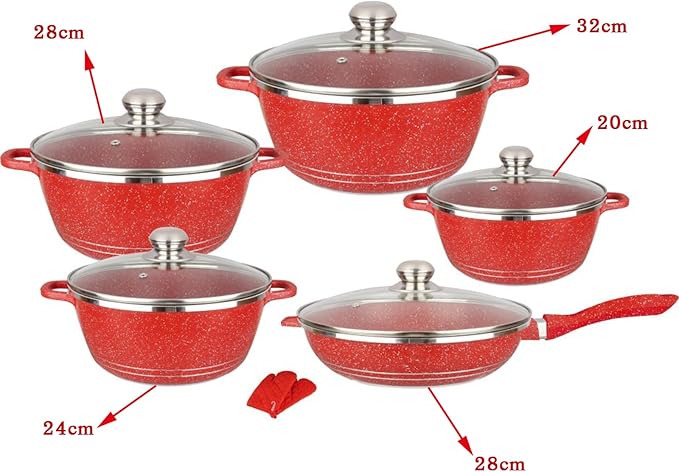 Pots And Pans Sets Nonstick Cookware Sets Granite Cooking Pots And Pans With Glass LidsMarble Coated Aluminium Home Kitchenware With SaucepansFrying PanStock Pot10 Piece