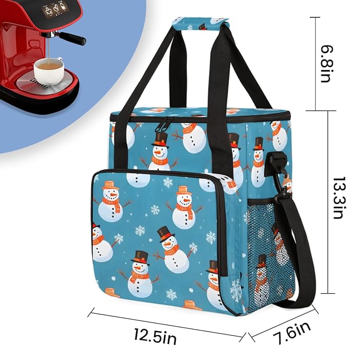 Christmas Snowman Coffee Maker Carrying Bag Gothic Snowman Travel Storage Bag Compatible with K-Mini or K-Mini Plus Single Serve Coffee Brewer Carrying Case with Multiple Pockets &amp Shoulder Stra