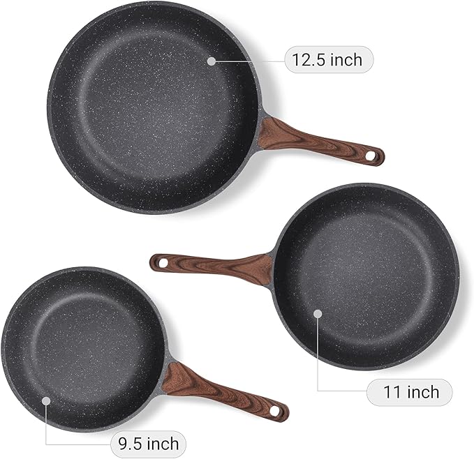 SENSARTE Nonstick Cookware Set Swiss Granite Coating Omelette Pan Set 9.5+11+12.5 Inch Saucepan with Lid Set 1.5QT + 2.5QT Induction Compatible PFOA Free