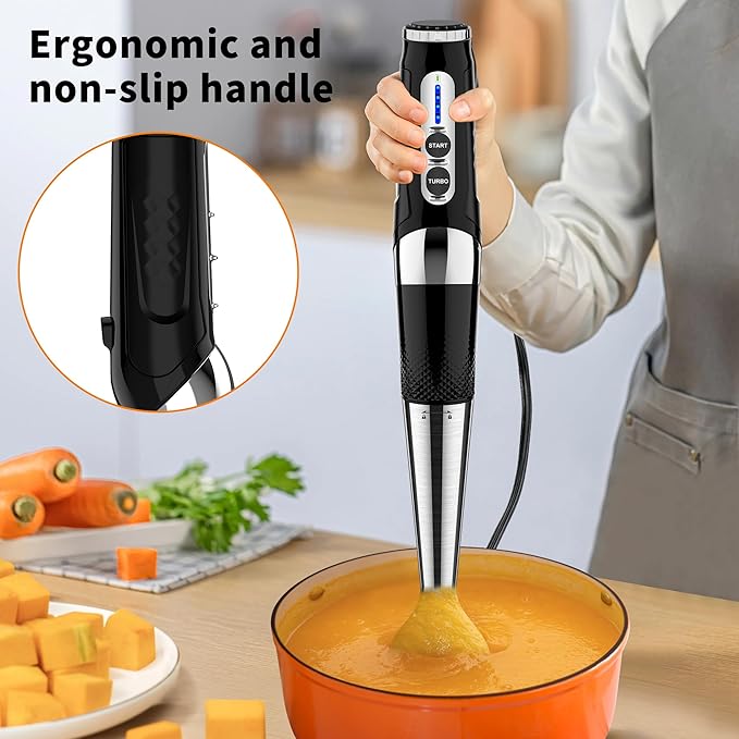 Immersion Blender Handheld 3-Angle Adjustable with 21-Speed Electric Hand Emulsion Stick Blender with Stainless Steel Blade for Milkshakes Puree Soup Baby Food Smoothies