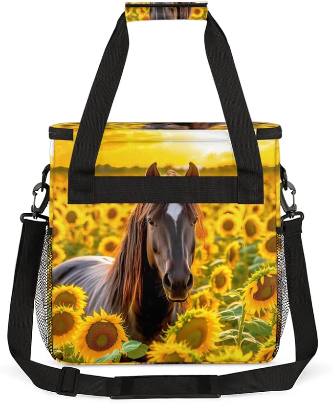 Coffee Maker Carrying Bag Horse Sunflower Floral Single Cup Coffee Maker Travel Bag Compatible with Keurig K-Mini or K-Mini Plus Portable Storage Bag with Shoulder StrapAZ-200